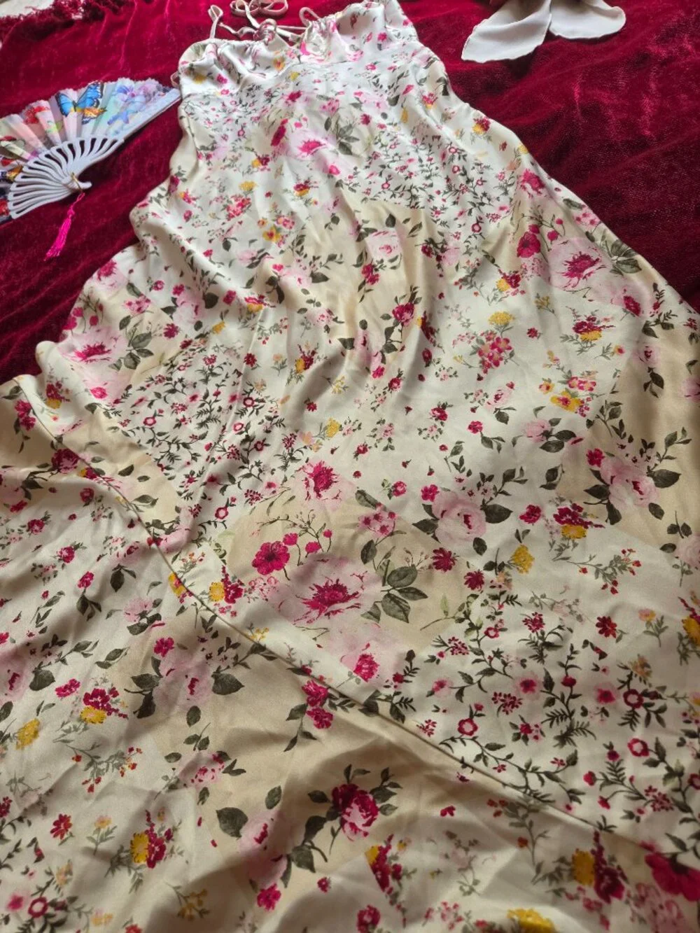 STUNNING SILKY SOFT FLORAL RUFFLE CORSET DRESS SIZE M-L
